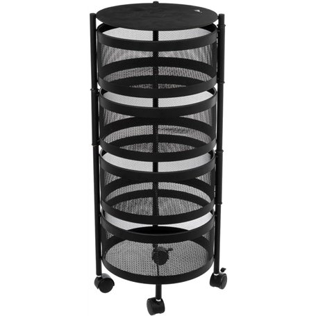 Resserre 4 Paniers Rotatifs Sur Roues En Acier Noir | H 75 Cm X D 30 Cm | Etagère De Rangement Cuisine