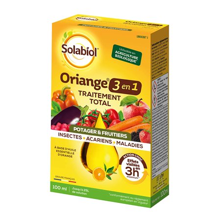 Oriange Traitement Total 3 en 1 | Insectes Acariens Maladies | 100ml | 25L de Solution | Rosiers Arbres et Arbustes | A Base d’H