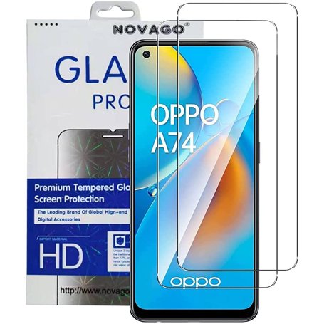 NOVAGO compatible avec Oppo A74(4G)- Pack de 2 films en verre trempé ultra résistant anti choc et anti explosion d'écran (Transp