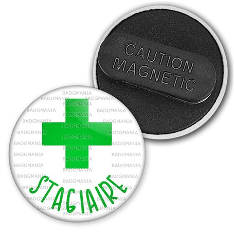 Badgmania Badge Magnétique 3.8cm Stagiaire en Pharmacie Croix Verte Fond Blanc Identifiant Pharmacie