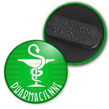 Badgmania Badge Magnétique 3.8cm Pharmacienne Caducée Esculape Blanc Fond Vert Identifiant Pharmacie