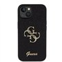 Guess GUHCP15SHG4SGK Coque pour iPhone 15 6,1" Noir Coque Rigide Script à Paillettes Grand 4G