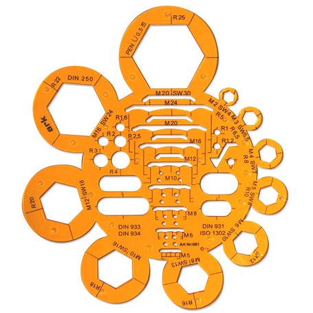 Waytex 931250 Trace écrou et boulon pour dessin industriel M2 à M24