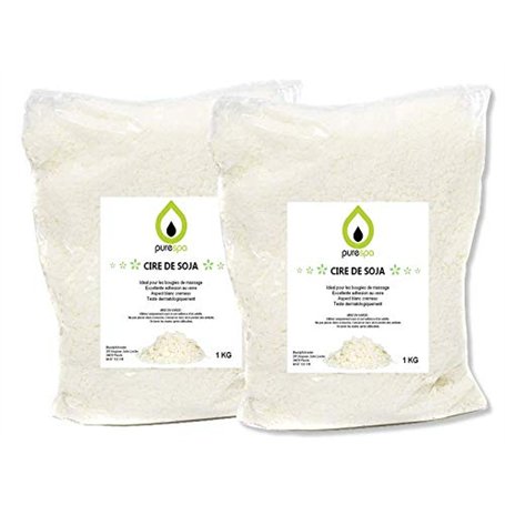 Purespa Cire de soja pour bougies 2KG en Flocons - fabriquer des bougies 100% naturelle et bio. PROMOTION