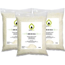 Purespa | Cire de soja Blanc | Naturel |écologique |3 kg |en flocons | cire Premium | fabrication Bougies | cosmétiques | 3X1kg