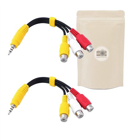 Adaptout X2 Adaptateur Mini Jack Male vers 3 RCA Femelle Coaxial Cable Audio Vidéo Flexible Composite Jaune Blanc Rouge Minijack