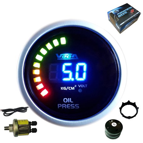 Manomètre Vega® pression d'huile 0-10 bars affichage numérique et leds 52 mm marque Française