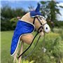 Ensemble d'accessoires Bleu pour Hobby Horse et Cheval bâton : Licol moumoute avec Longe + Couverture + Bonnet Anti-Mouches