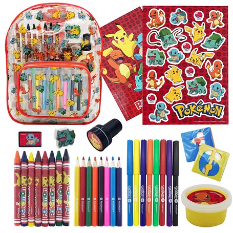 Pokémon - Kit Malette Coloriage Enfants Dessin - Feutres - Crayon de couleurs pour dessiner - Stickers Autocollant - Idée Cadeau