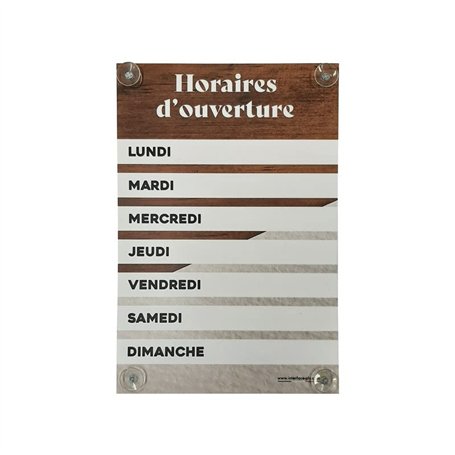 Panneau "Horaires d'ouverture" dimensions 60 x 40 cm avec fixation ventouses