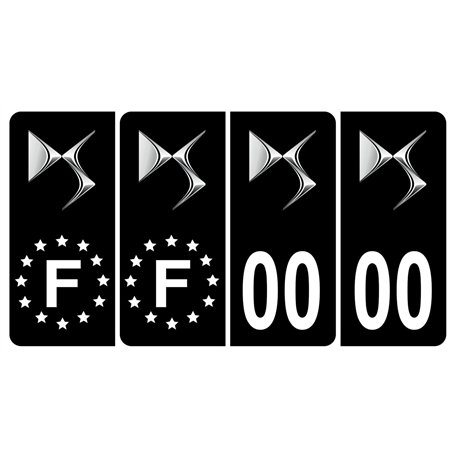 Pack 2 paires Autocollant Stickers Plaque d'immatriculation Premium DS Automobile Noir - Numéro Personnalisé