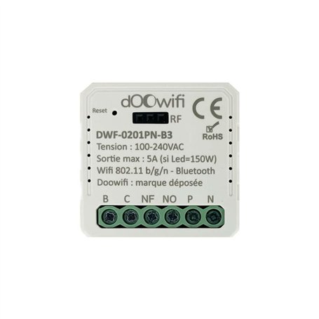 DOOWIFI DWF-0201PN : Module Wifi 230V avec sortie relais contact sec 2 états (normalement ouvert/fermé) encastrable dans une boî