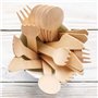 Kit Couverts Bois 4 en 1 Jetables | Lot de 100 Sachets Kraft Individuels | Fourchette, Couteau, Cuillère, Serviette | Bois Boule