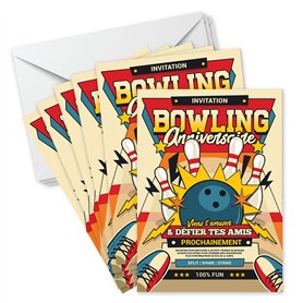SoKawaï - 10 invitations anniversaire en Français + 10 enveloppes | Thème Bowling - Style Vintage | Fête pour les enfants