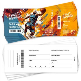 SoKawaï - Lot de 12 invitations anniversaire en Français | Thème Basketball | Format ticket | Design moderne SoKawaï - Lot de 12 invitations anniversaire en Français | Thème Basketball | Format ticket | Design moderne
