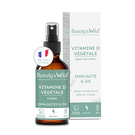 Beauty & Wild VITAMINE D3 VÉGÉTALE | 2 spray = 2000UI | Immunité & Santé des Os et des Dents | VITAMINE D3 VÉGAN | Enfants & Adu