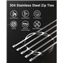IPEA Attache Cable Inox 200 mm - Colliers de Serrage pour Câbles – 100 Pièces - Taille 4,6 mm x 200 mm – Polyvalents pour Câblag