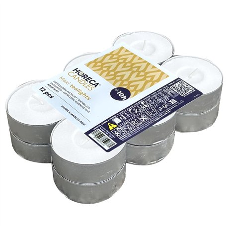 Horeca Candles - Maxi Tealight Bougies blanches - Non parfumées - 12 pièces - Grandes bougies 57 x 22 mm - Durée de combustion 1