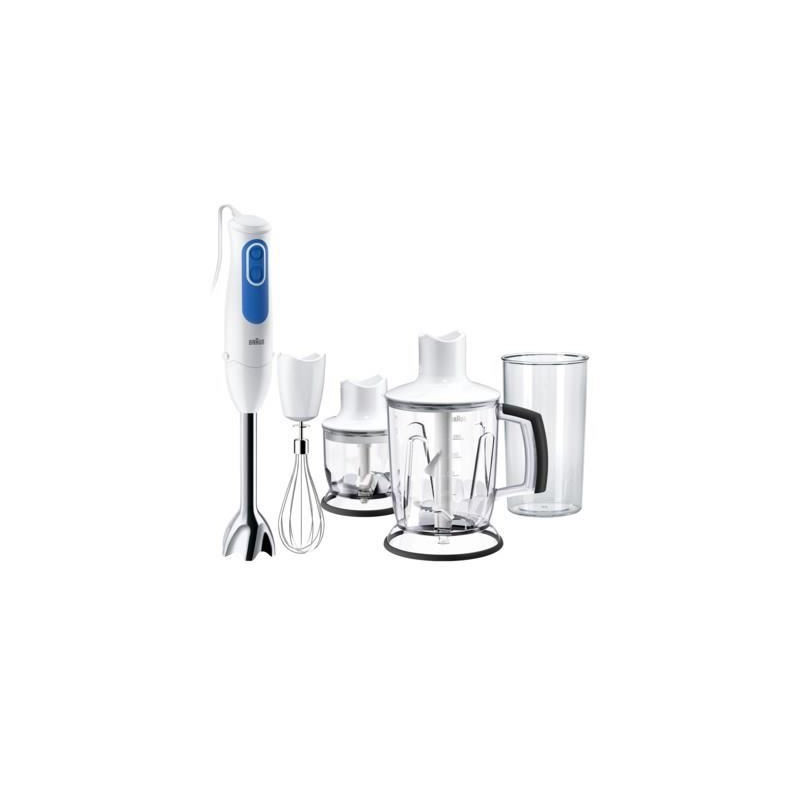 Mixeur plongeant - Braun - MQ3045WH Aperitive - MultiQuick 3 avec 2 hachoirs - Blanc et Bleu