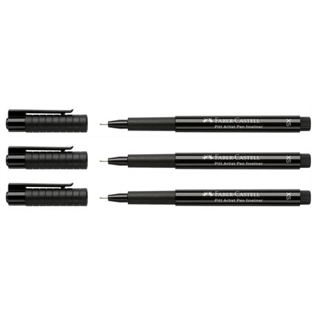 FABER-CASTELL Lot de 3 Feutres encre de chine PITT artist pen Pointe Pinceau XS 0