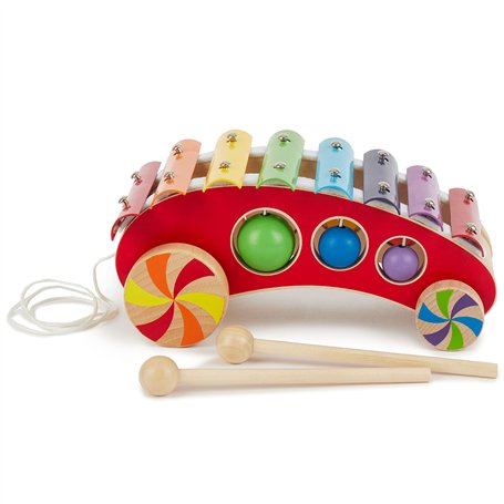 Bieco Xylophone Bebe 1 An | Xylophone Enfant | Trotteur en Bois | Jouet a Tirer | Apprendre a Marcher pour Bebe Chariot de March