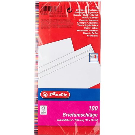 Herlitz - Enveloppes DIN-L autocollantes sans fenêtre