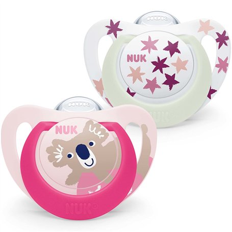 NUK Star Night & Day Tétine pour bébé | 6-18 mois | Sucettes phosphorescentes | Silicone sans BPA | Koala rose | 2 pièces