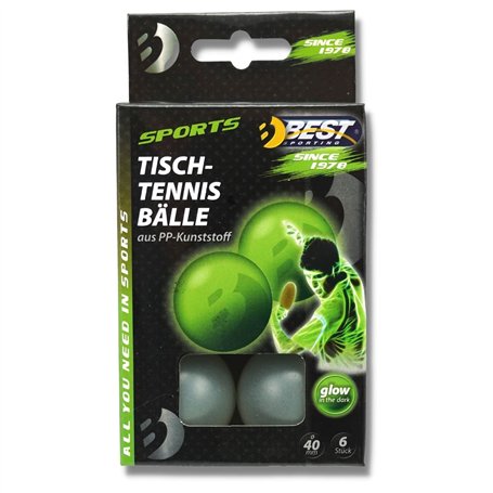 Best Sporting Lot de 6 balles de Tennis de Table Amusantes - Glow in The Dark