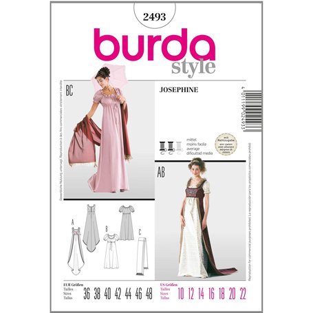 Burda B2493 Patron de Couture Joséphine 19 x 13 cm