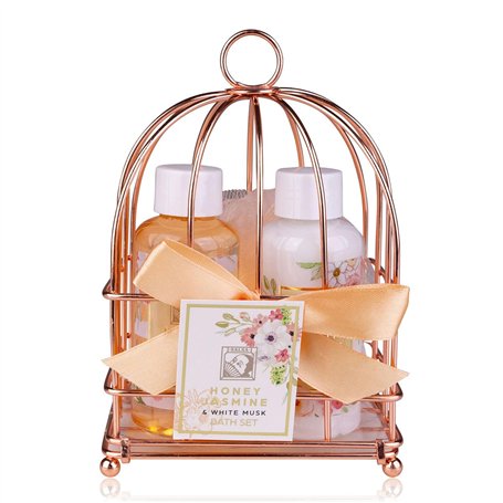 Accentra - HONEY JASMINE dans un magnifique panier en fil métallique - coffret de soins 3 pièces avec gel douche
