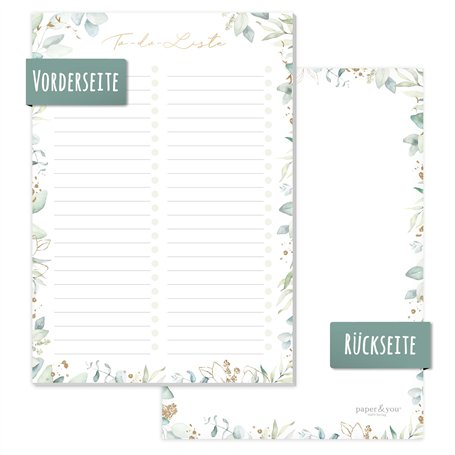 paper&you® A5 TO-DO Bloc Notes [feuille d'or] 50 pages avec espace sur le verso - durable et respectueux au climat