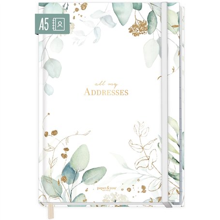 paper&you® Carnet d'adresses A5 avec onglets A-Z [feuille d'or] Livre pour contacts