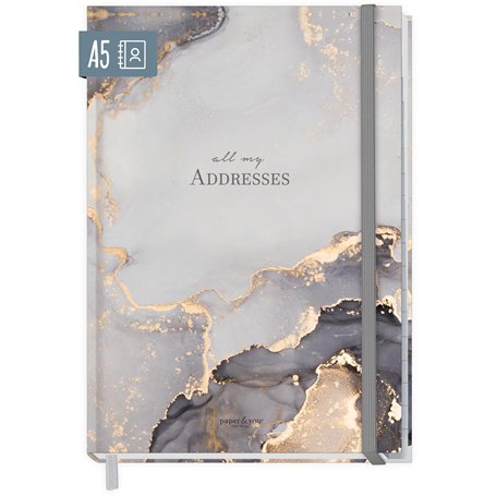 paper&you® Carnet d'adresses A5 avec onglet A-Z [Gris marbre] Livre pour contacts