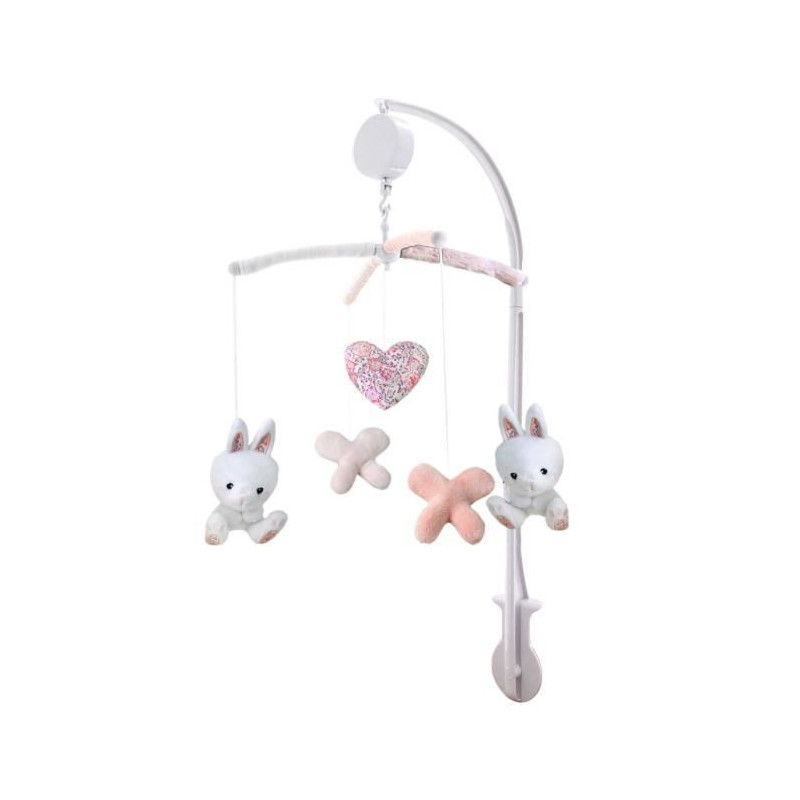 Domiva Mobile musical Lapinou - Arche PVC - Peluches amovibles - Blanc/rose - 34 x 65 cm