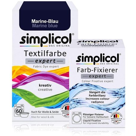 simplicol : Kit Complet Teinture Expert + fixateur : Votre Teinture Express (Paquet 300g + Flacon 90ml) - Bleu Marine