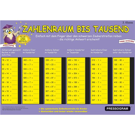 TimeTEX - Tableau magique « Mathematik » – Espace de chiffres jusqu&#039;à 1000 | Tableau de calcul avec contrôle de soi pour apprend