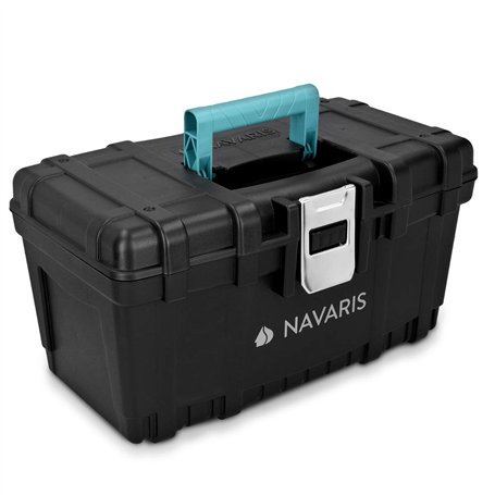Navaris Boîte à Outils Vide - Boîte Rangement Outillage 40 cm en Plastique avec Poignée Solide et Verrou en Acier - Caisse de Ca