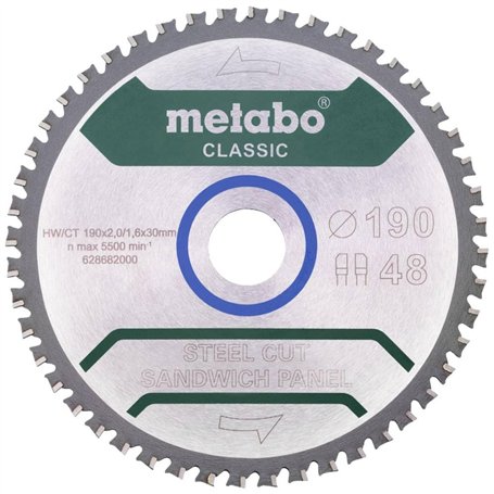 Metabo SteelCutSandwichP Classic Lame de scie 190 x 30 mm