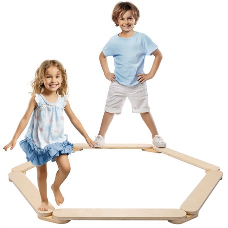 Navaris Poutre d'équilibre en Bois pour Enfants - Module motricité bébé avec 6X Planche Jouet d'équilibre intérieur extérieur -