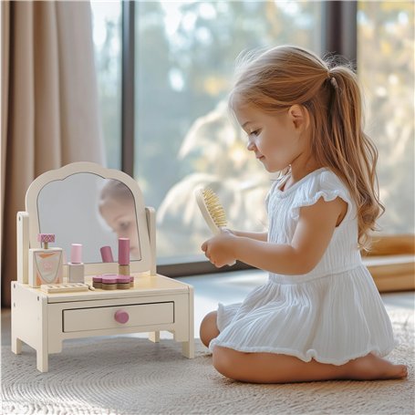 Navaris Coiffeuse Enfant Fille Garcon - Jouet en Bois avec Miroir et Accessoire de Coiffure Faux Maquillage pour Enfants Plus de