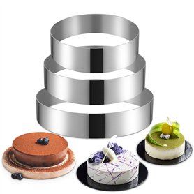 Domeilleur 3 pcs Cercle a Patisserie 20 23 26 cm, Cadre Pâtissier Rond INOX Argent, Moule Cercle à Gateau Cookie Cutter Cadre Mo Domeilleur 3 pcs Cercle a Patisserie 20 23 26 cm