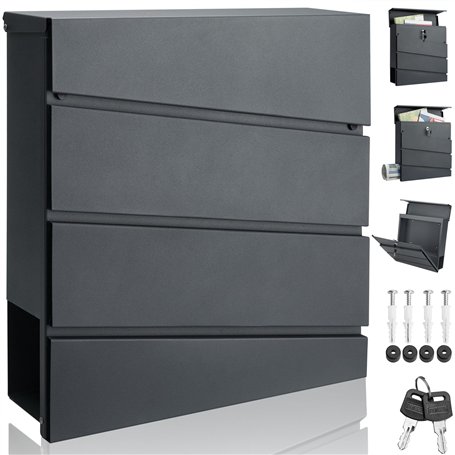 Monzana Boîte aux Lettres Murale XXL Acier zingué Anthracite Tube journaux courrier étiquette nom 2X clés Fente d'insertion