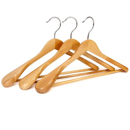 logei® 5 pièces. Cintres en bois avec barre pantalon antidérapante Qualité naturelle (5 pièces cintre avec larges bords pour les