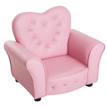 HOMCOM Canapé pour Enfants Fauteuil pour Enfants Princesse Minisofa pour Chambre d'enfant Canapé en Forme de cœur Rose L59 x l41