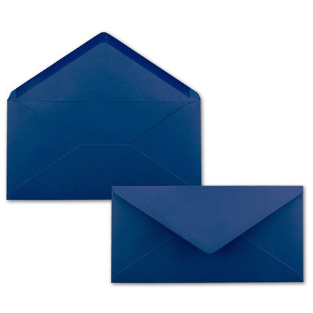 Lot de 100 enveloppes à lettre bleu foncé/bleu nuit - DIN long - 110 x 220 mm (11 x 22 cm) - Fermeture humide sans fenêtre - Idé