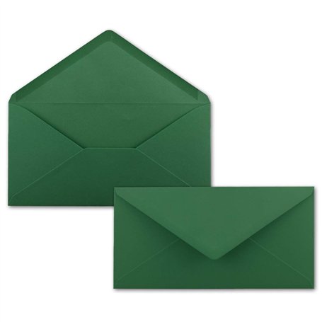 Lot de 25 enveloppes à lettre - Vert foncé - DIN long - 110 x 220 mm (11 x 22 cm) - Fermeture humide sans fenêtre - Idéal pour c