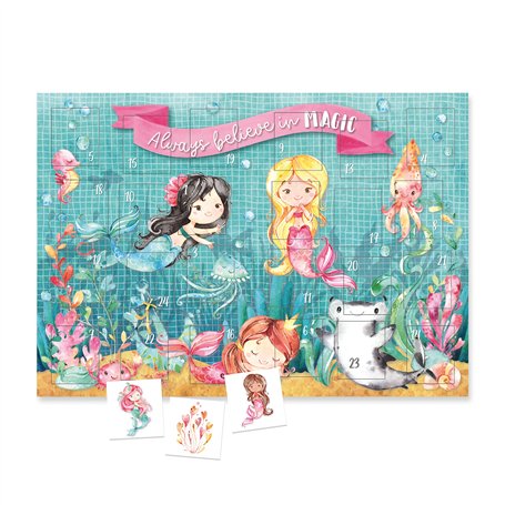 Papierdrachen Calendrier de l'Avent avec des tatouages pour enfants à coller - Tatouages avec des sirènes et d'autres dessins po