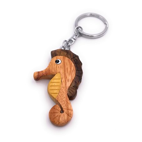 Onwomania Porte-clés en bois Seahorse Animal sous-marin Poisson Charme de poisson-cornemuse