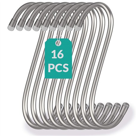 Praknu 16 Crochets en Forme de S en Acier Inox - 12cm - Charge jusqu'à 25kg - Crochet de Suspension Multifonctionnel