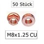280-038 Lot de 50 écrous en cuivre M8 x 1,25 CU SW13 pour collecteur d'échappement avec collet selon la norme DIN 6928 pour syst